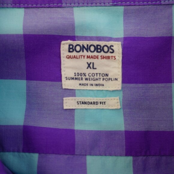 Bonobos XL Standard Fit Teal Purple Plaid Cotton Button Down Pocket Long Sleeve - Picture 8 of 9